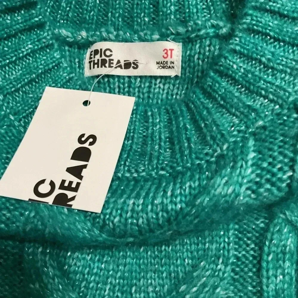 Epic Threads Little Girl Blueish (Ocean Pine) Cable Knit Soft Sweater. Size 3T